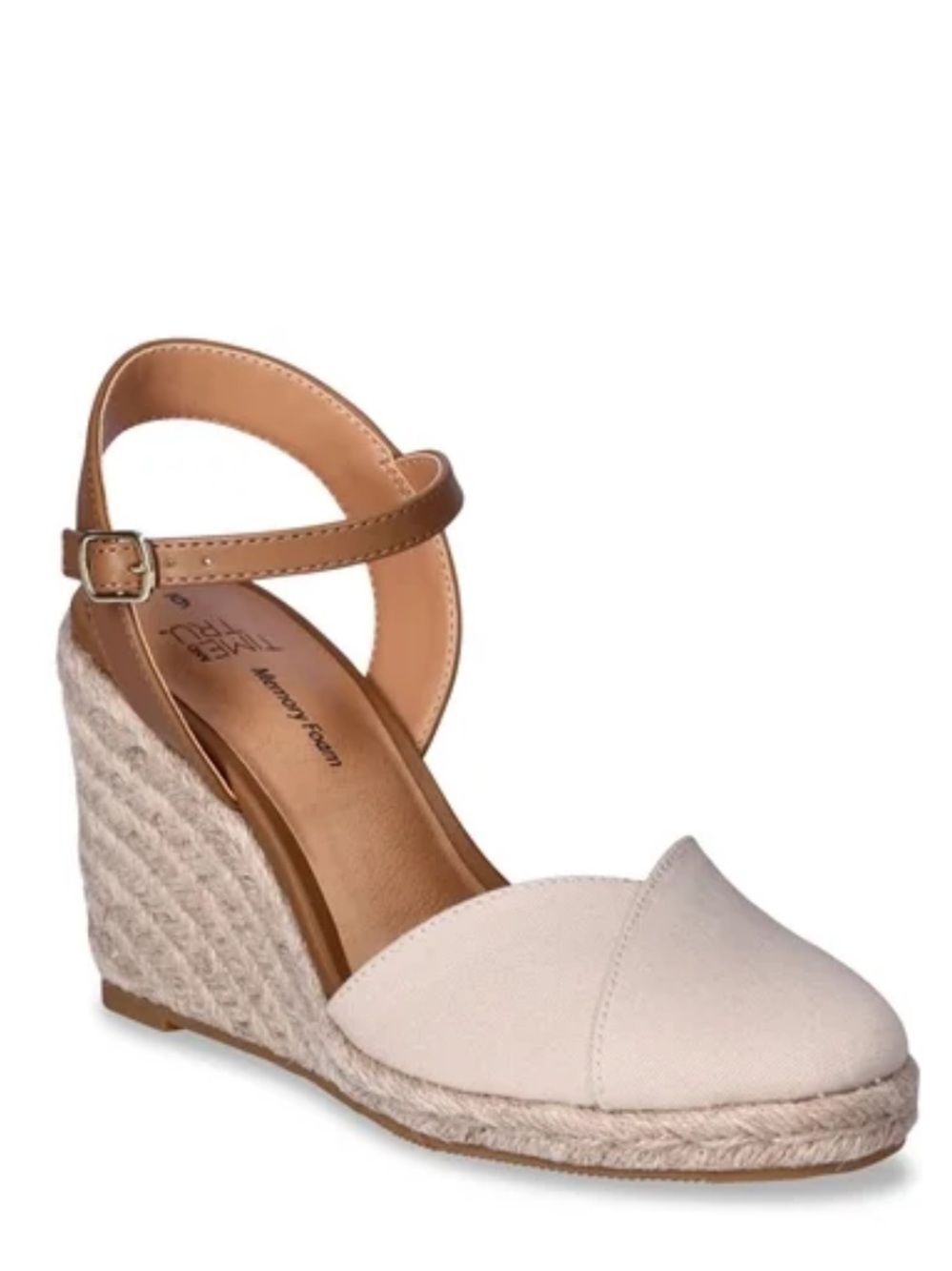 TIME AND TRU 6 Memory Foam Ivory Tan Closed Toe Espadrille Wedges